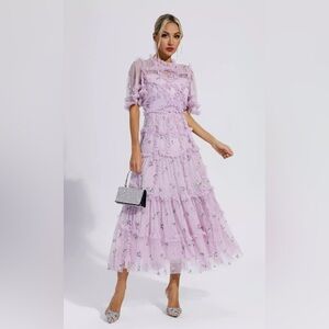 Lavender Ruffled Sheer Dress
